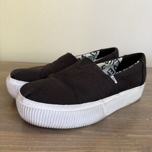 Tom's Womens 8 Black White Platform‎ Slip On Sneakers Shoes